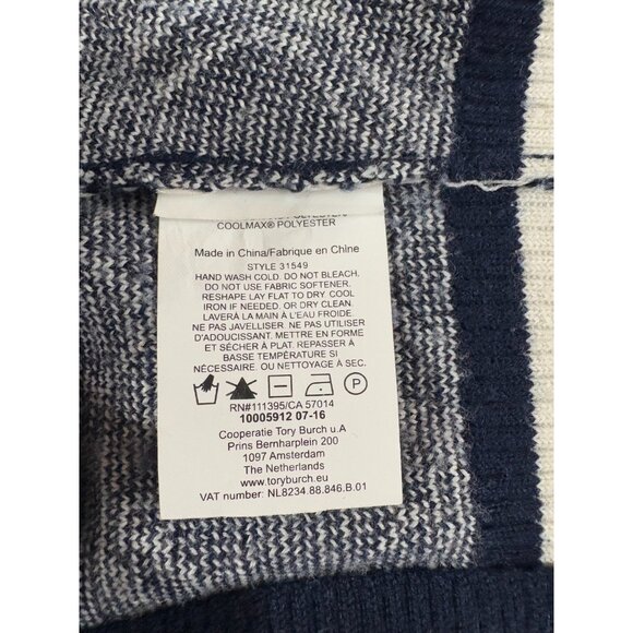 Tory Sport knit merino wool blend geometric pattern sweater sz S / P Navy White - Picture 3 of 6